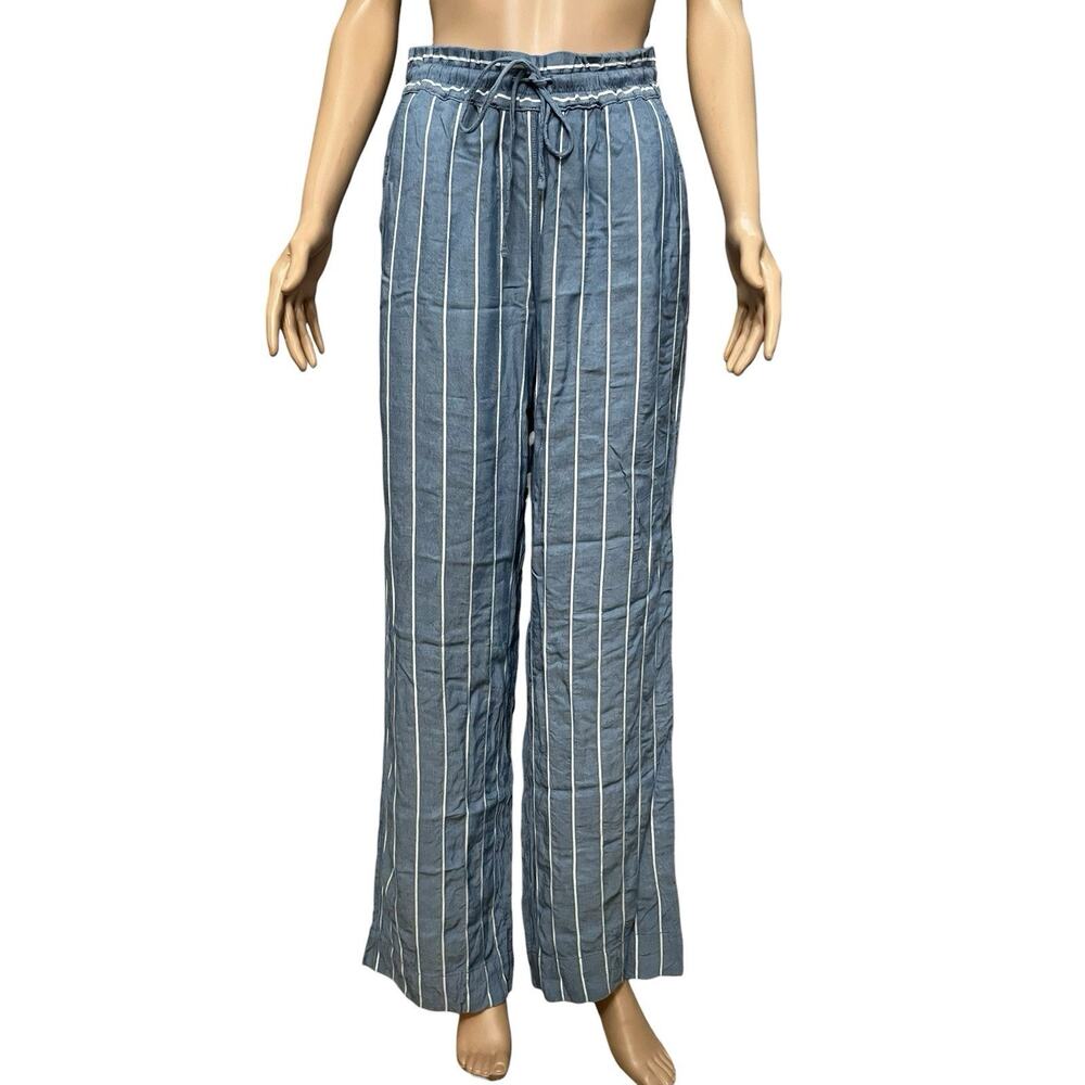 Tommy Bahama Striped Wide Leg Pants Small Drawstring Vacation Woven Casual